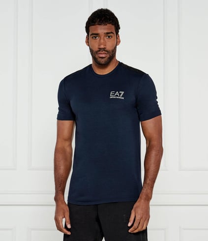Ea7 Ea7 Erkek Kısa Kollu Dar Kesim Kısa Kollu Gold Logo Detaylı Mavi T-Shirt 7M000299 AF13739-UB102