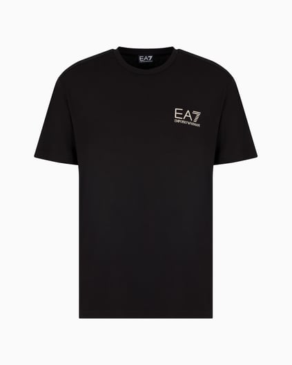 Ea7 Ea7 Erkek Kısa Kollu Dar Kesim Kısa Kollu Gold Logo Detaylı Siyah T-Shirt 7M000299 AF13739-UC001