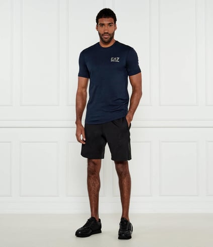 Ea7 Ea7 Erkek Kısa Kollu Dar Kesim Kısa Kollu Gold Logo Detaylı Mavi T-Shirt 7M000299 AF13739-UB102