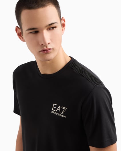 Ea7 Ea7 Erkek Kısa Kollu Dar Kesim Kısa Kollu Gold Logo Detaylı Siyah T-Shirt 7M000299 AF13739-UC001