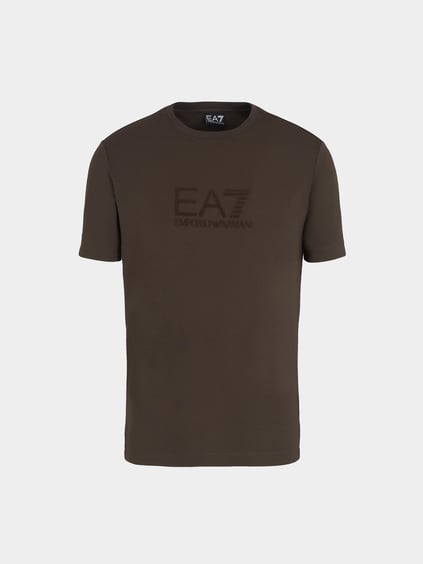Ea7 Ea7 Erkek Normal Kesim Göğüste EA7 Logolu Yuvarlak Yaka Kısa Kollu Kahverengi T-Shirt 7M000092 AF13870-U6139