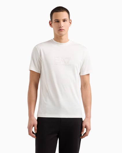 Ea7 Ea7 Erkek Normal Kesim Göğüste EA7 Logolu Yuvarlak Yaka Kısa Kollu Beyaz T-Shirt 7M000092 AF13870-U0005