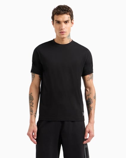 Ea7 Ea7 Erkek Omuzları Şerit Çizgili EA7 Logolu Regular Fit Yuvarlak Yaka Kısa Kollu Siyah T-Shirt 7M000138 AF10375-UC001