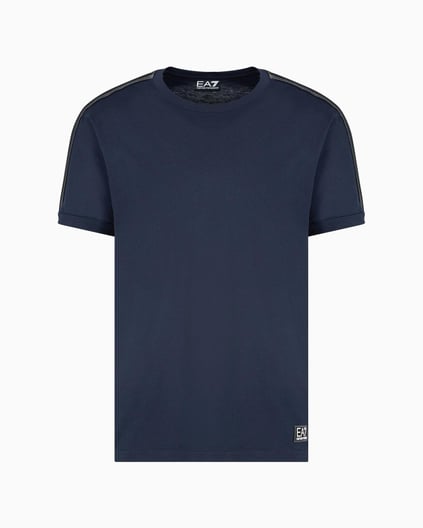 Ea7 Ea7 Erkek Omuzları Şerit Çizgili EA7 Logolu Regular Fit Yuvarlak Yaka Kısa Kollu Lacivert T-Shirt 7M000138 AF10375-UB102