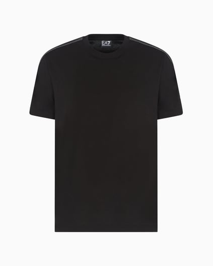 Ea7 Ea7 Erkek Omuzları Şerit Çizgili EA7 Logolu Regular Fit Yuvarlak Yaka Kısa Kollu Siyah T-Shirt 7M000138 AF10375-UC001