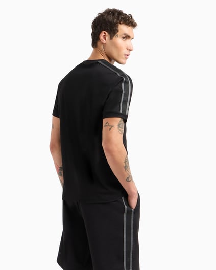Ea7 Ea7 Erkek Omuzları Şerit Çizgili EA7 Logolu Regular Fit Yuvarlak Yaka Kısa Kollu Siyah T-Shirt 7M000138 AF10375-UC001
