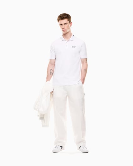 Ea7 Ea7 Erkek Regular Fit Esnek Pamuklu Pike Kumaş Yakası Desenli EA7 Logolu Kısa Kollu Beyaz Polo Yaka T-Shirt 7M000184 AF13511-U0002