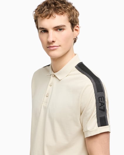 Ea7 Ea7 Erkek Regular Fit Omuzları Şerit Çizgili Pamuklu Jarse Kısa Kollu Bej Polo Yaka T-Shirt 7M000139 AF10375-U1079