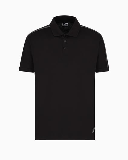Ea7 Ea7 Erkek Regular Fit Omuzları Şerit Çizgili Pamuklu Jarse Kısa Kollu Siyah Polo Yaka T-Shirt 7M000139 AF10375-UC001