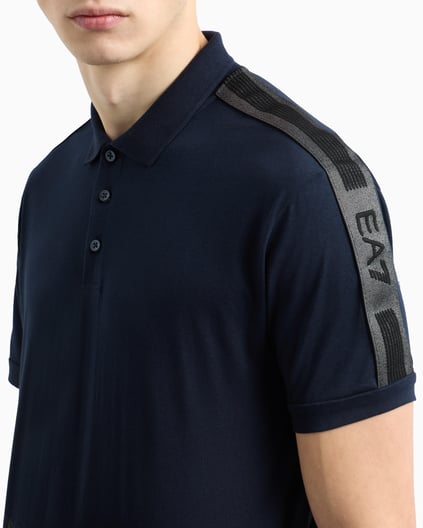 Ea7 Ea7 Erkek Regular Fit Omuzları Şerit Çizgili Pamuklu Jarse Kısa Kollu Lacivert Polo Yaka T-Shirt 7M000139 AF10375-UB102