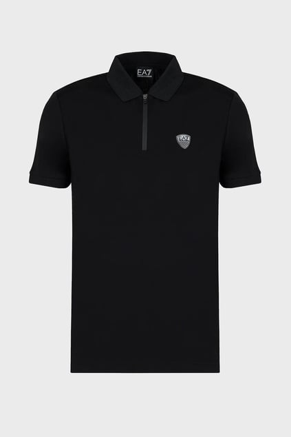 Ea7 Ea7 Erkek Slim Fit Kısa Kollu EA7 Logolu Fermuarlı Siyah Polo Yaka T-Shirt 8NPF13 PJRGZ-1200