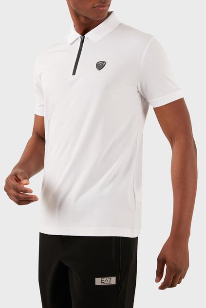 Ea7 Ea7 Erkek Slim Fit Kısa Kollu EA7 Logolu Fermuarlı Beyaz Polo Yaka T-Shirt 8NPF13 PJRGZ-1100