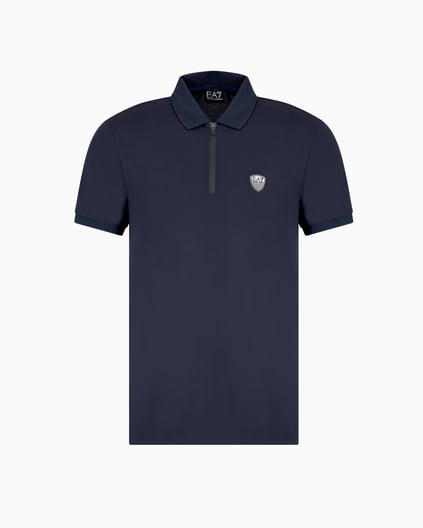 Ea7 Ea7 Erkek Slim Fit Kısa Kollu EA7 Logolu Fermuarlı Lacivert Polo Yaka T-Shirt 8NPF13 PJRGZ-1562
