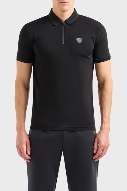 Ea7 Ea7 Erkek Slim Fit Kısa Kollu EA7 Logolu Fermuarlı Siyah Polo Yaka T-Shirt 8NPF13 PJRGZ-1200
