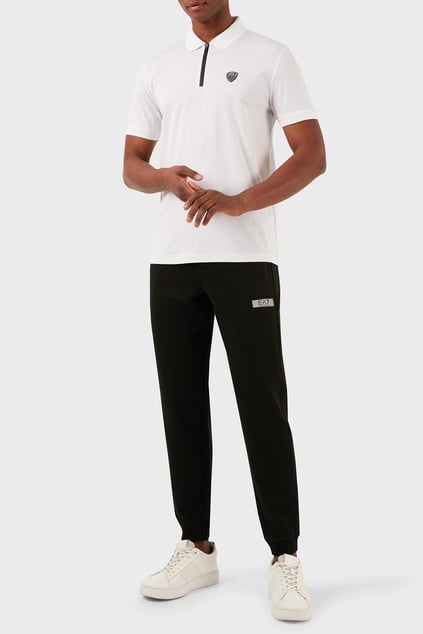 Ea7 Ea7 Erkek Slim Fit Kısa Kollu EA7 Logolu Fermuarlı Beyaz Polo Yaka T-Shirt 8NPF13 PJRGZ-1100