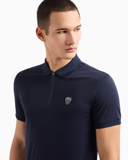 Ea7 Ea7 Erkek Slim Fit Kısa Kollu EA7 Logolu Fermuarlı Lacivert Polo Yaka T-Shirt 8NPF13 PJRGZ-1562