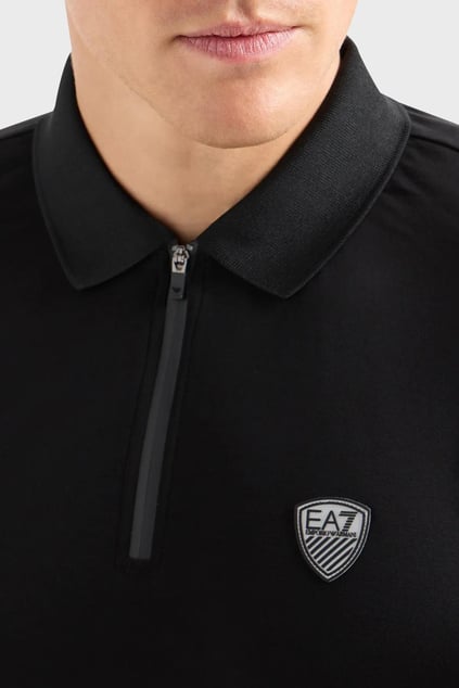 Ea7 Ea7 Erkek Slim Fit Kısa Kollu EA7 Logolu Fermuarlı Siyah Polo Yaka T-Shirt 8NPF13 PJRGZ-1200
