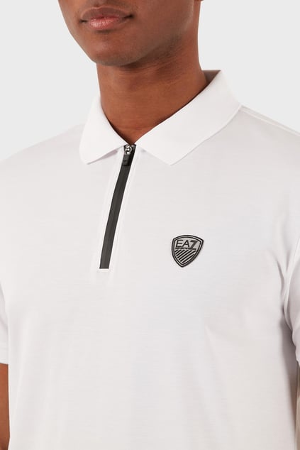 Ea7 Ea7 Erkek Slim Fit Kısa Kollu EA7 Logolu Fermuarlı Beyaz Polo Yaka T-Shirt 8NPF13 PJRGZ-1100
