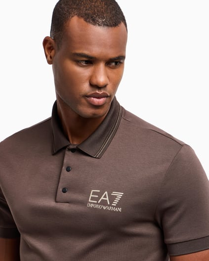 Ea7 Ea7 Erkek Slim Fit Şerit Detaylı Polo Yaka Gold EA7 Logolu Kısa Kollu Kahverengi Polo Yaka T-Shirt 7M000300 AF13739-U6139