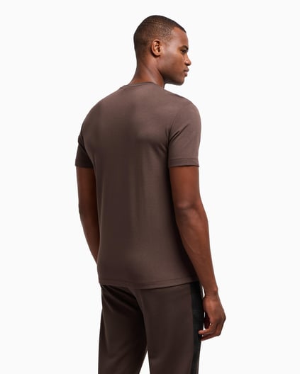 Ea7 Ea7 Erkek Slim Fit Yuvarlak Yakalı Gold Kaplamalı Kontrast EA7 Logolu Kahverengi T-Shirt 7M000301 AF13739-U6139
