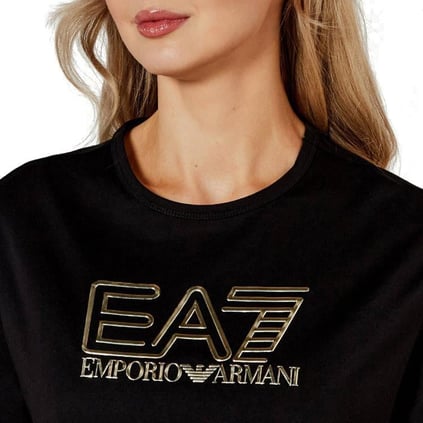 Ea7 Ea7 Kadın %100 Pamuklu Yuvarlak Yaka Göğsüte EA7 Kabartmalı Logolu Kısa Kollu Siyah T-Shirt 7W000098 AF12503-UC001