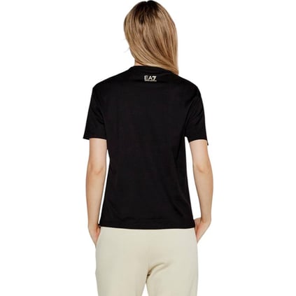 Ea7 Ea7 Kadın %100 Pamuklu Yuvarlak Yaka Göğsüte EA7 Kabartmalı Logolu Kısa Kollu Siyah T-Shirt 7W000098 AF12503-UC001