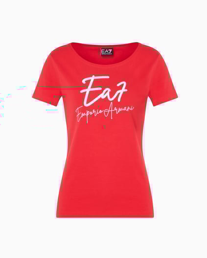Ea7 Ea7 Kadın Bisiklet Yaka EA7 Yazı Detay Kısa Kol Dar Kırmızı T-Shirt 7W000184 AF10373-U5061