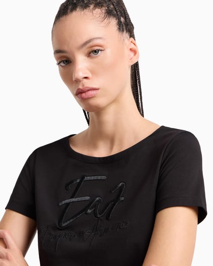 Ea7 Ea7 Kadın Bisiklet Yaka EA7 Yazı Detay Kısa Kol Dar Siyah T-Shirt 7W000184 AF10373-UC001