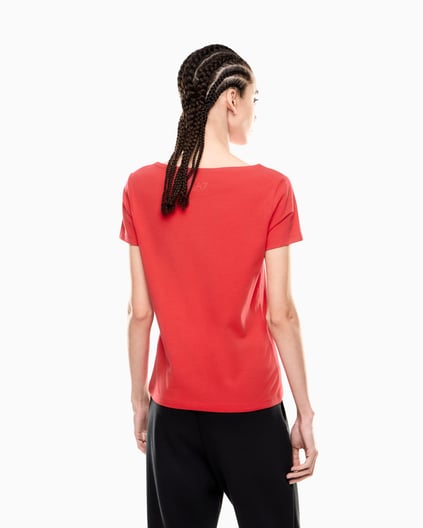 Ea7 Ea7 Kadın Bisiklet Yaka EA7 Yazı Detay Kısa Kol Dar Kırmızı T-Shirt 7W000184 AF10373-U5061