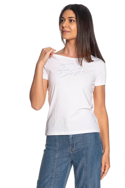 Ea7 Ea7 Kadın Bisiklet Yaka EA7 Yazı Detay Kısa Kol Dar Beyaz T-Shirt 7W000184 AF10373-U0002