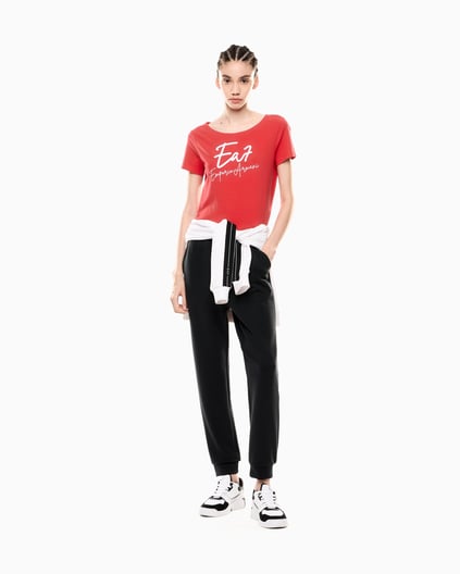 Ea7 Ea7 Kadın Bisiklet Yaka EA7 Yazı Detay Kısa Kol Dar Kırmızı T-Shirt 7W000184 AF10373-U5061