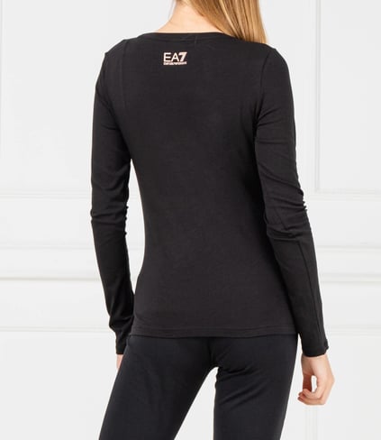 Ea7 Ea7 Kadın Çiçek Desenli Pamuklu Yuvarlak Yaka Siyah T-Shirt 6GTT20 TJ12Z-200