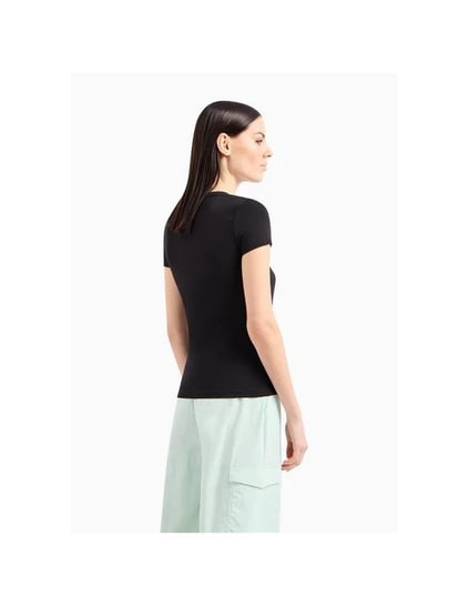 Ea7 Ea7 Kadın Dokuma Kumaş Düz Bisiklet Yaka Siyah T-Shirt 7W000182 AF10373-UC001