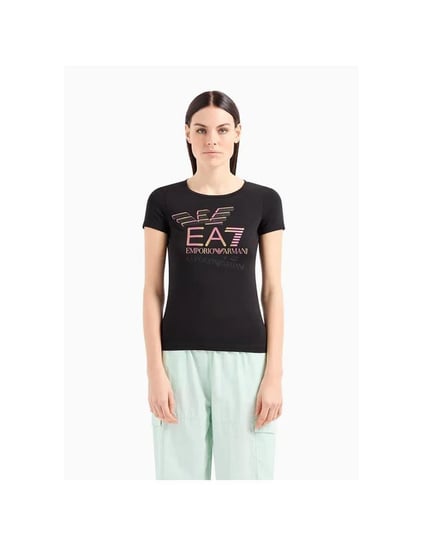 Ea7 Ea7 Kadın Dokuma Kumaş Düz Bisiklet Yaka Siyah T-Shirt 7W000182 AF10373-UC001