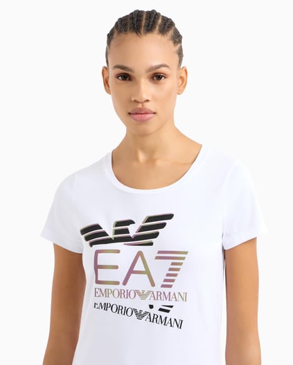 Ea7 Ea7 Kadın Dokuma Kumaş Düz Bisiklet Yaka Beyaz T-Shirt 7W000182 AF10373-U0002