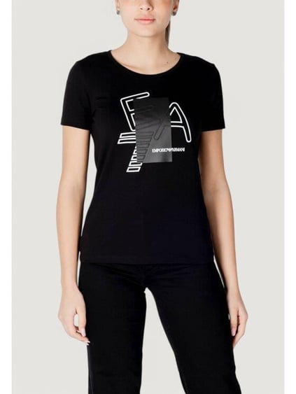 Ea7 Ea7 Kadın Esnek Pamuklu Kumaş Yuvarlak Yaka EA7 Logolu Kısa Kollu Siyah T-Shirt 7W000187 AF10373-UC001