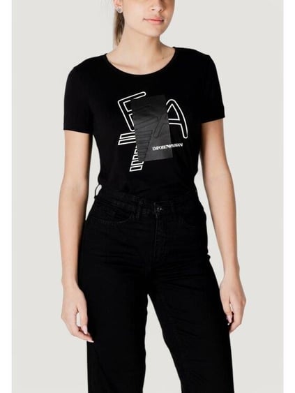 Ea7 Ea7 Kadın Esnek Pamuklu Kumaş Yuvarlak Yaka EA7 Logolu Kısa Kollu Siyah T-Shirt 7W000187 AF10373-UC001