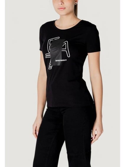Ea7 Ea7 Kadın Esnek Pamuklu Kumaş Yuvarlak Yaka EA7 Logolu Kısa Kollu Siyah T-Shirt 7W000187 AF10373-UC001