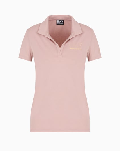 Ea7 Ea7 Kadın Gold İşlemeli EA7 Logolu Polo Yaka Kısa Kollu Pembe Polo Yaka T-Shirt 7W000266 AF12500-U4079
