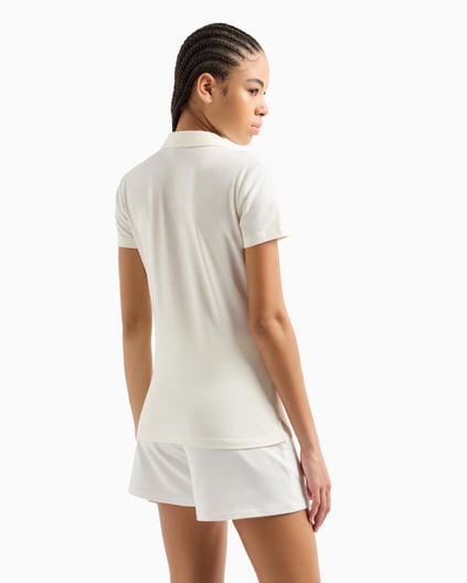 Ea7 Ea7 Kadın Gold İşlemeli EA7 Logolu Polo Yaka Kısa Kollu Beyaz Polo Yaka T-Shirt 7W000266 AF12500-U0005