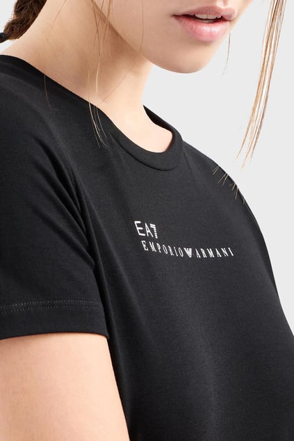 Ea7 Ea7 Kadın Kısa Kollu Bisiklet Yaka EA7 Yazı Desenli Siyah T-Shirt 7W000274 AF12945-UC001