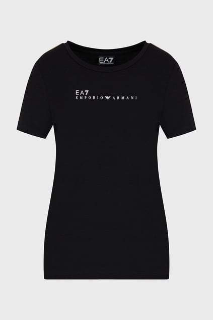 Ea7 Ea7 Kadın Kısa Kollu Bisiklet Yaka EA7 Yazı Desenli Siyah T-Shirt 7W000274 AF12945-UC001