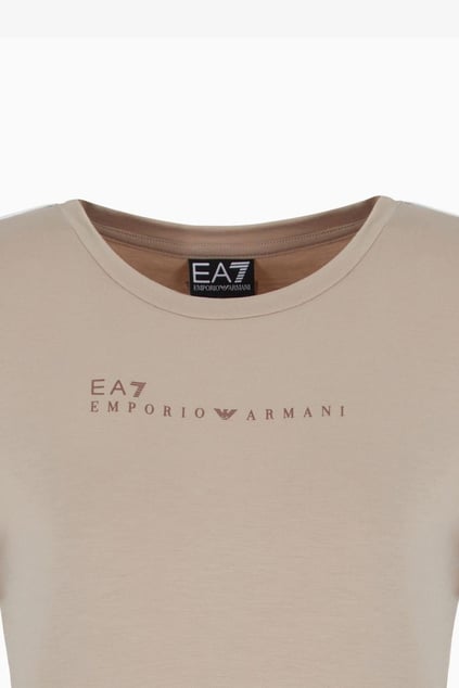 Ea7 Ea7 Kadın Kısa Kollu Bisiklet Yaka EA7 Yazı Desenli Bej T-Shirt 7W000274 AF12945-U6155