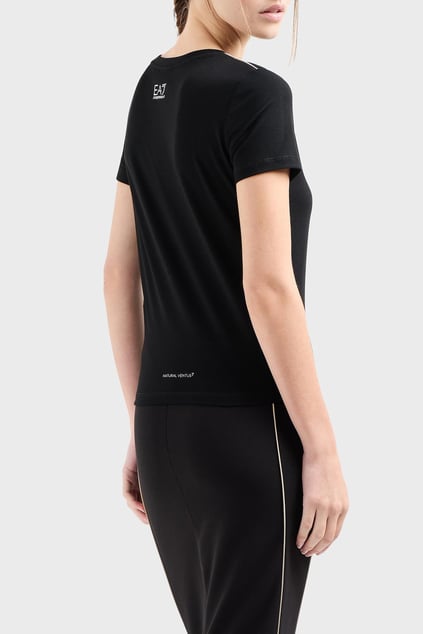 Ea7 Ea7 Kadın Kısa Kollu Bisiklet Yaka EA7 Yazı Desenli Siyah T-Shirt 7W000274 AF12945-UC001