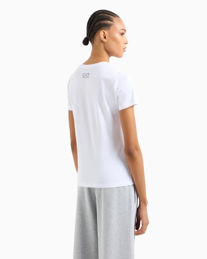 Ea7 Ea7 Kadın Normal Kalıp EA7 Pul Logolu Yuvarlak Yaka Esnek Pamuklu Kısa Kollu Beyaz T-Shirt 7W000183 AF10373-U0002
