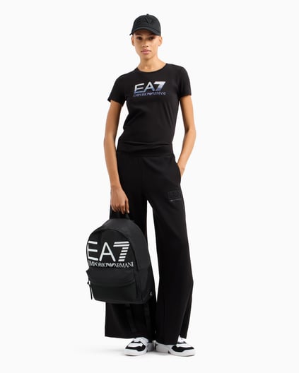 Ea7 Ea7 Kadın Normal Kalıp EA7 Pul Logolu Yuvarlak Yaka Esnek Pamuklu Kısa Kollu Siyah T-Shirt 7W000183 AF10373-UC001