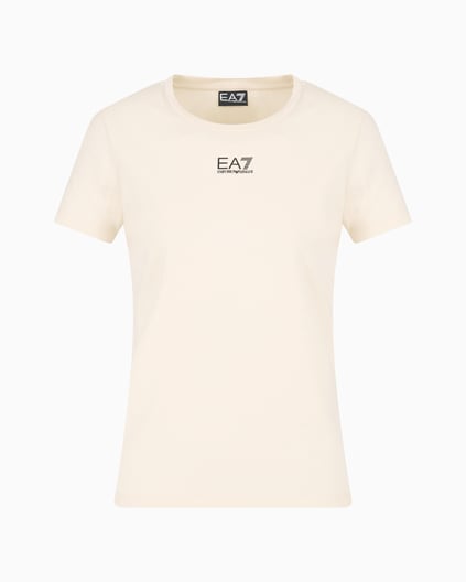 Ea7 Ea7 Kadın Normal Kesim Esnek Pamuklu Kumaş Yuvarlak Yaka EA7 Logolu Kısa Kollu Bej T-Shirt 7W000072 AF12115-U1079