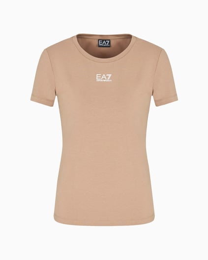 Ea7 Ea7 Kadın Normal Kesim Esnek Pamuklu Kumaş Yuvarlak Yaka EA7 Logolu Kısa Kollu Vizon T-Shirt 7W000072 AF12115-U6097
