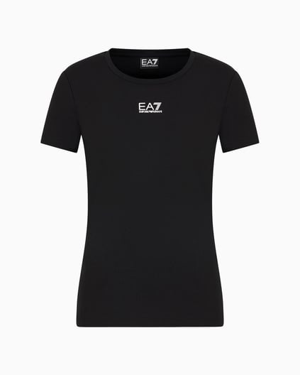 Ea7 Ea7 Kadın Normal Kesim Esnek Pamuklu Kumaş Yuvarlak Yaka EA7 Logolu Kısa Kollu Siyah T-Shirt 7W000072 AF12115-UC001