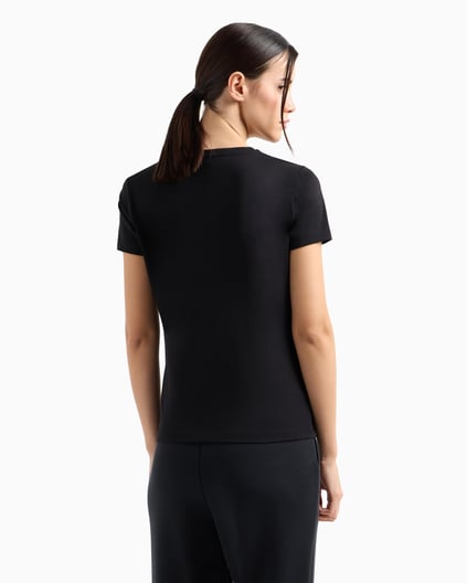 Ea7 Ea7 Kadın Normal Kesim Esnek Pamuklu Kumaş Yuvarlak Yaka EA7 Logolu Kısa Kollu Siyah T-Shirt 7W000072 AF12115-UC001